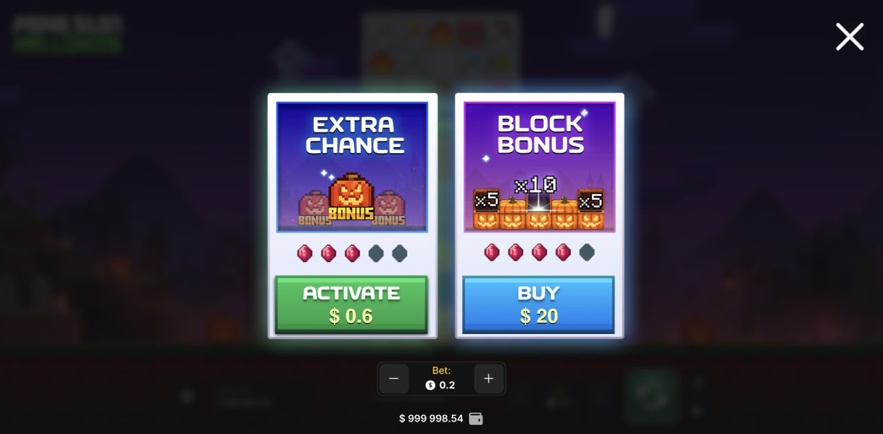 Mine Slot Halloween Erfahrungen mit Echtgeld und Glücksspiel kostenlos geprüft: Fenster mit Extra Chance und Block Bonus am Computer