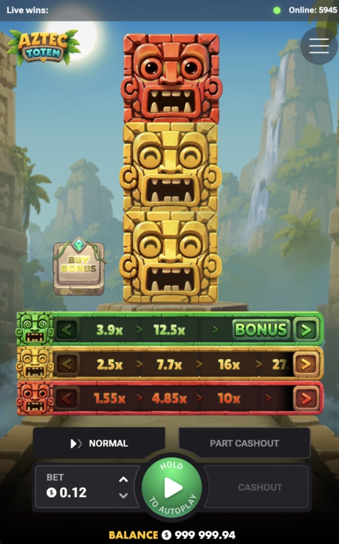 Aztec Totem App-Ansicht: Betrug-Check, Anmeldung und Bonuscode mobil, Spielfeld im Hochformat