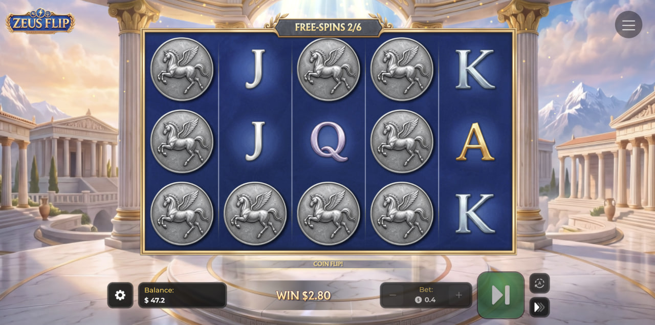 Zeus Flip Casino-Spiel im Test, Demo mit Bonus: Walzen in den Free Spins mit Pegasus-Münzen